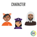 one cat character, one pirate character and one judge character